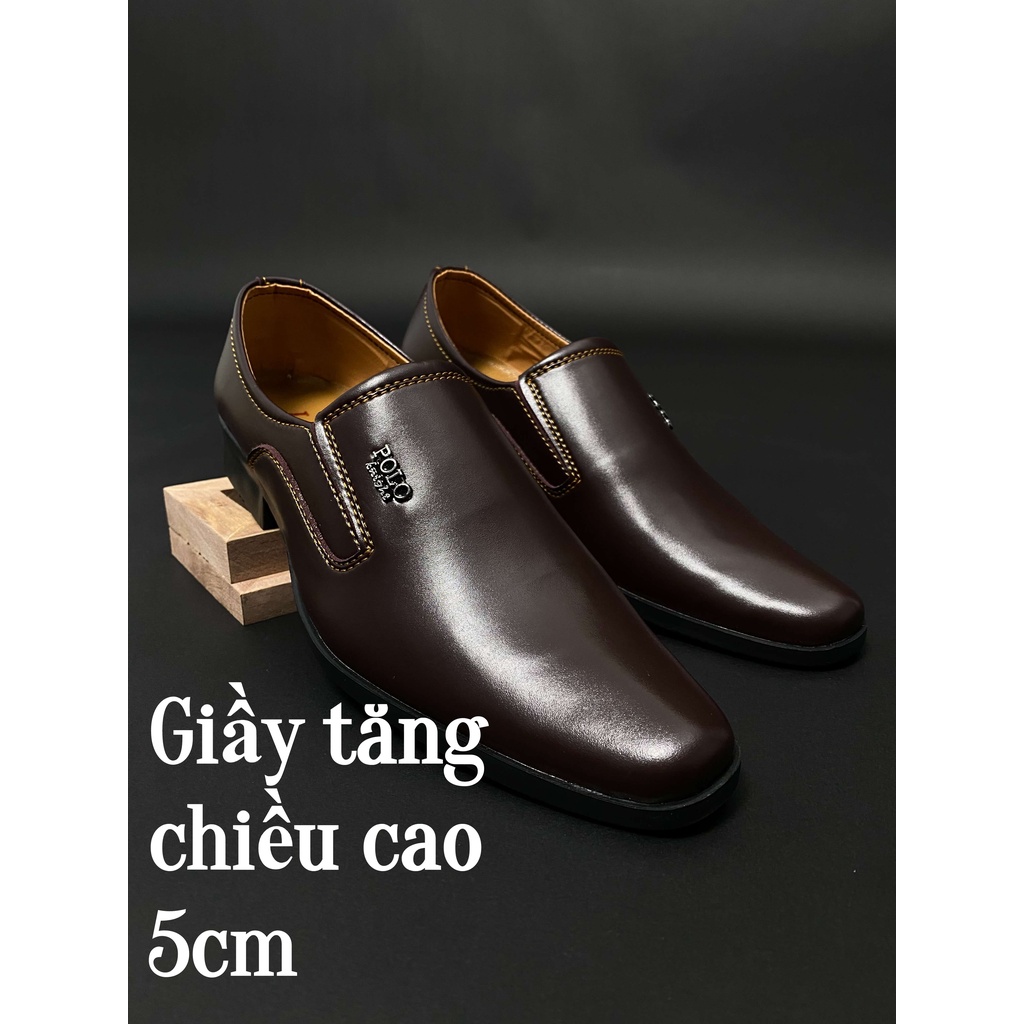 Giày Tây Tăng Chiều Cao Bí Mật 5cm Da Bóng Đế Khâu Chắc Chắn size 36 đến 42
