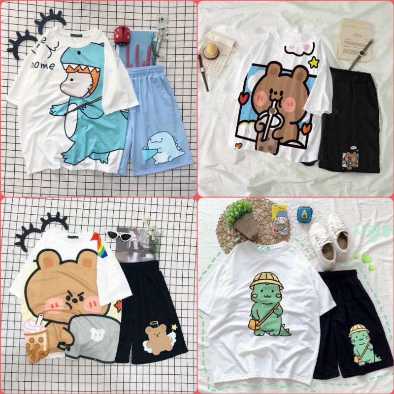 (50 mẫu)Set Đồ bộ Hoạt hình UNISEX. Đồ bộ Bò sữa.set đồ bộ cartoon freesize .(hình sàn chụp thật