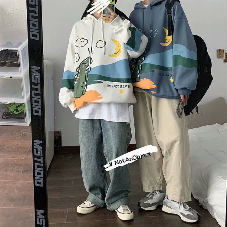 Áo hoodie dáng rộng in họa tiết khủng long hoạt hình cao cấp thời trang dành cho cả nam và nữ | BigBuy360 - bigbuy360.vn