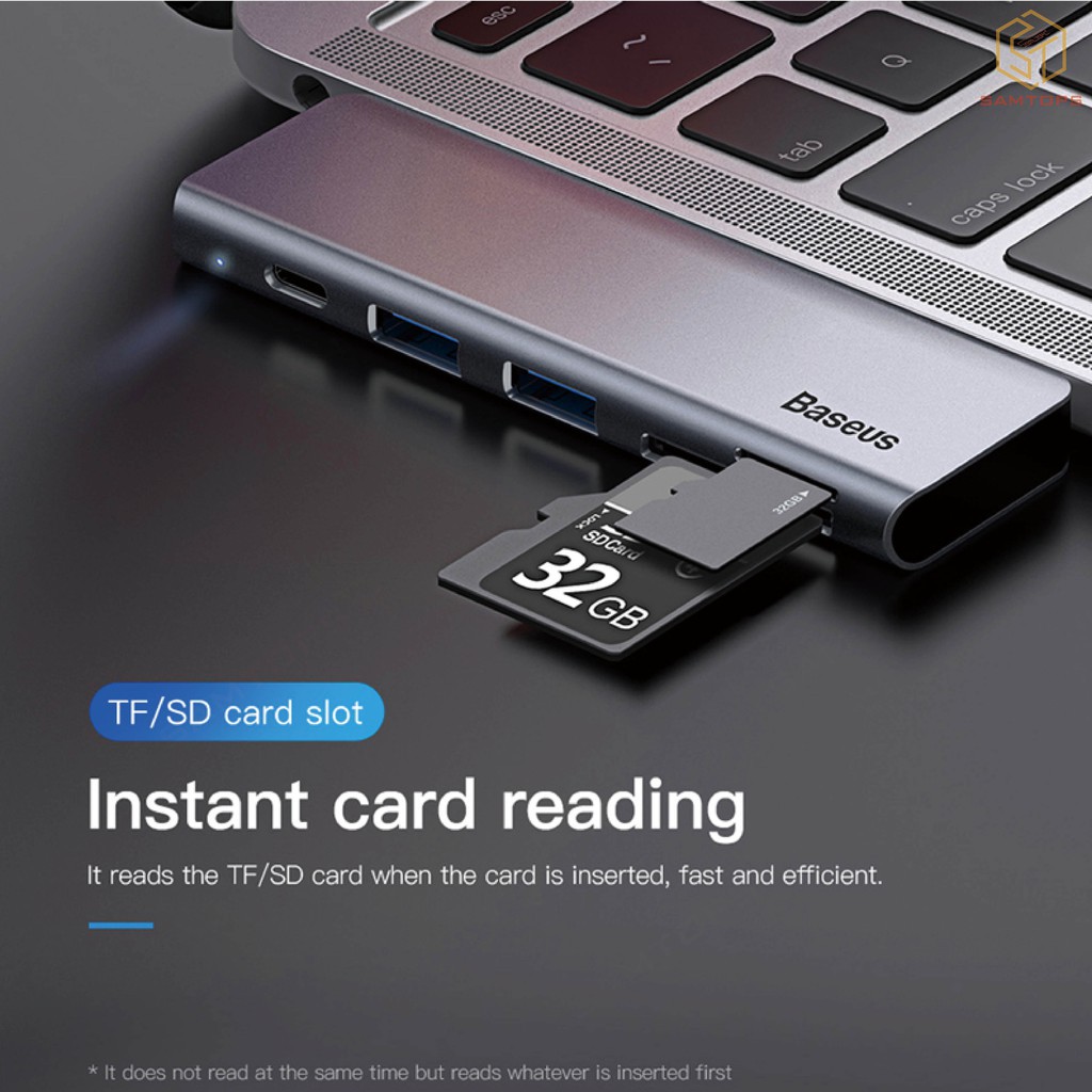 Hub usb Baseus đọc thẻ SD/TF hỗ trợ chuyển đổi cổng sạc Type C tiện dụng