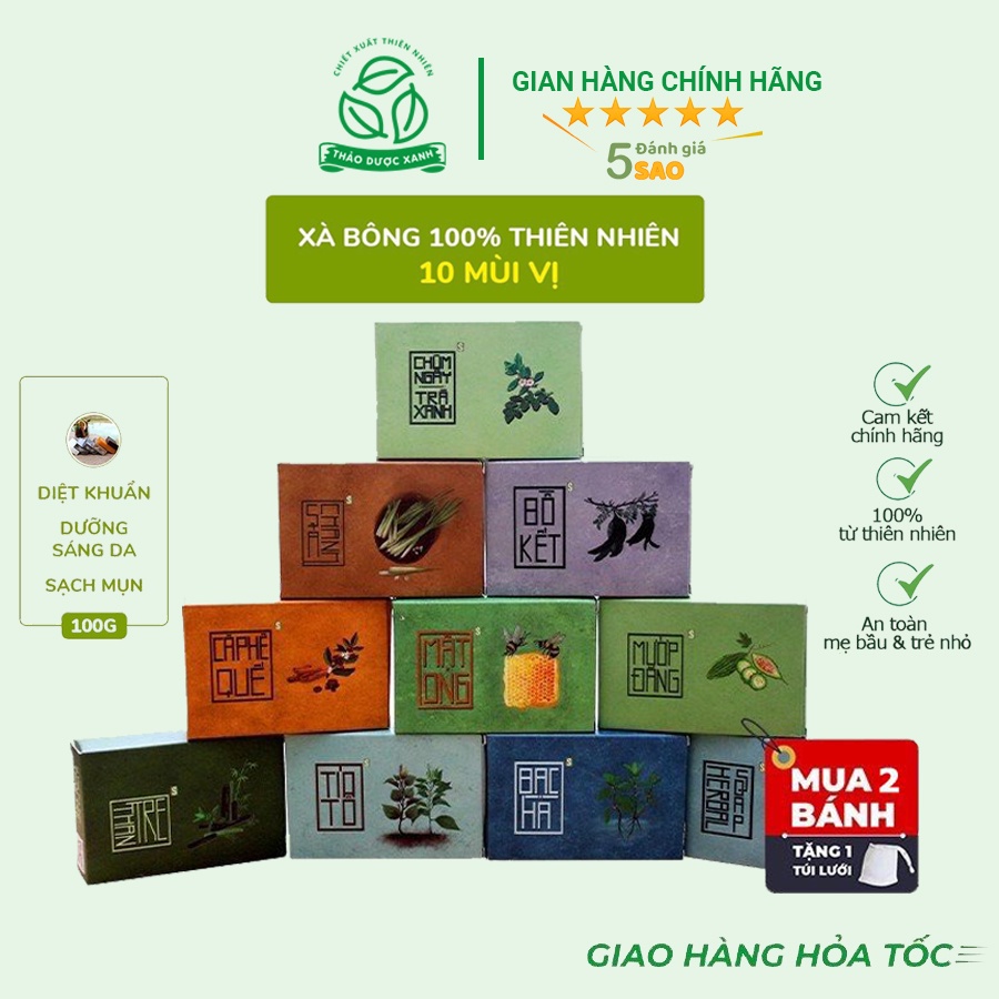 Xà bông sinh dược Bách hóa thảo dược xanh, xà phòng thảo dược tinh chất thiên nhiên an toàn cho da nhạy cảm