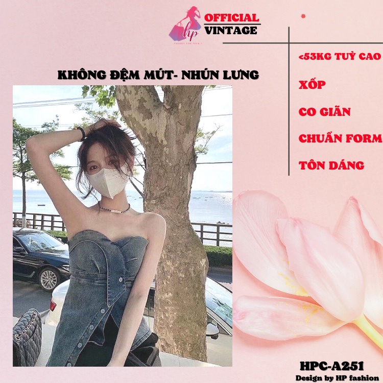 Áo ống jean cúp ngực, áo kiểu quây xẻ body nhún lưng kiểu hàn quốc tôn dáng mã A251