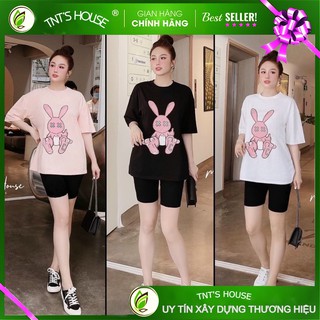Áo thun in thỏ tay lỡ form rộng co giãn freesize