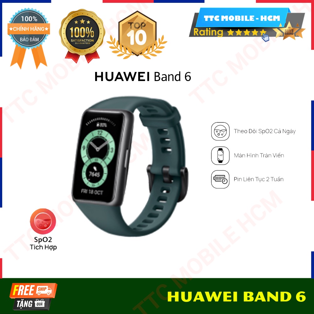 Vòng Đeo Tay Thông Minh HUAWEI Band 6 | Theo Dõi SpO2 Cả Ngày | Màn Hình Tràn Viền | Pin Liên Tục 2 Tuần | NGUYÊN SEAL