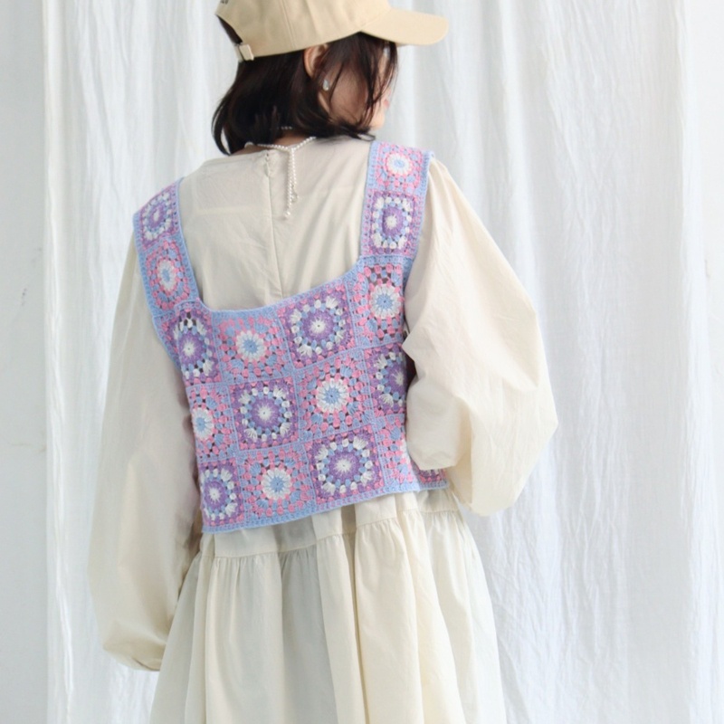 Brroa Áo Tank Top Dệt Kim Không Tay In Họa Tiết Hình Học Màu Sắc Kẹo Ngọt Phong Cách Retro