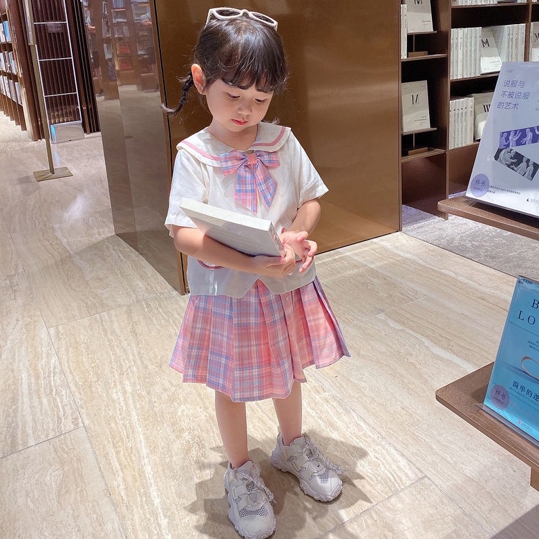 Bộ Áo Thun Ngắn Tay In Hoạt Hình + Chân Váy Thời Trang Mùa Hè Dành Cho Bé Gái