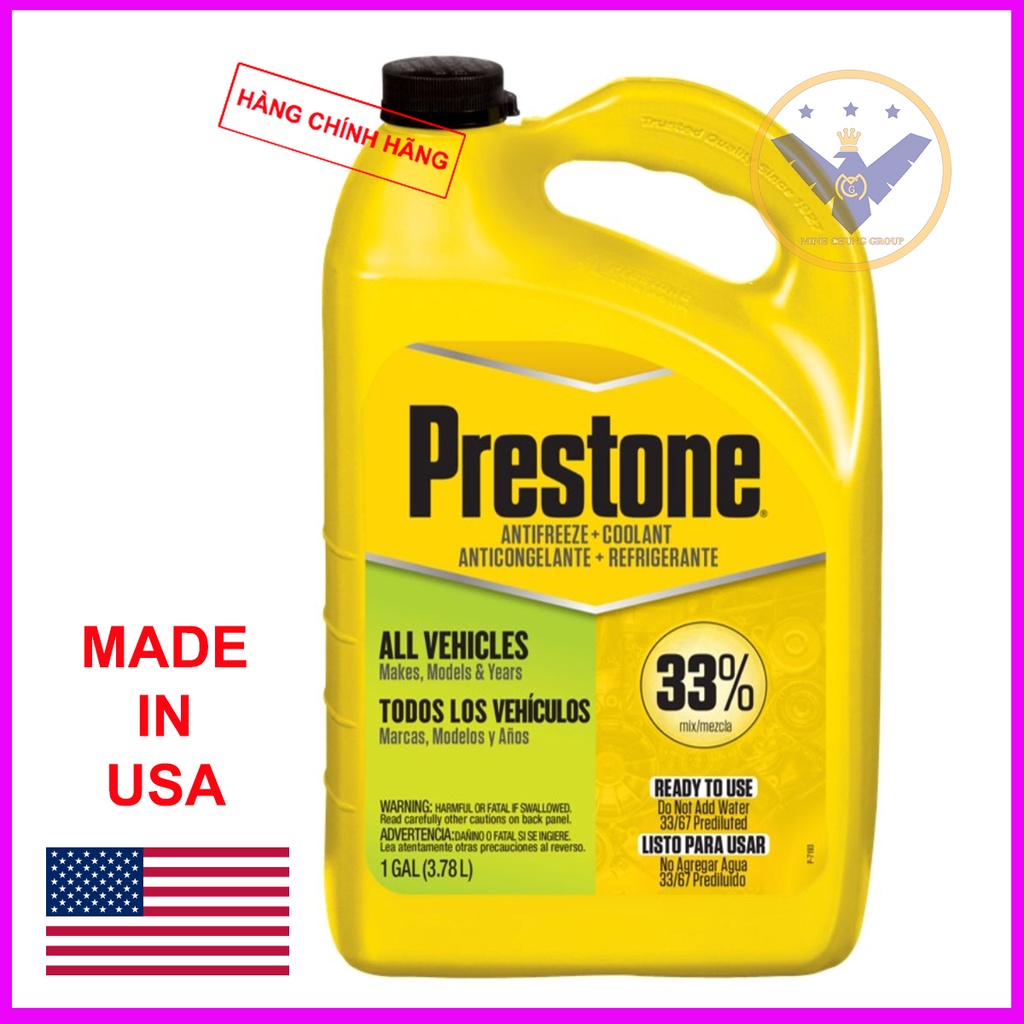 Nước làm mát động cơ xe ô tô màu xanh lá PRESTONE USA can 3.78L