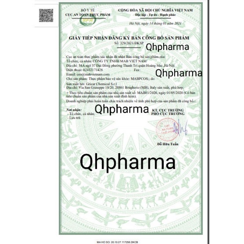 MABPCOS - thực phẩm bảo vệ sức khoẻ