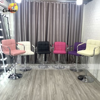 Ghế Trang Điểm, Ghế Quầy BAr, Ghế BAr, Ghế makeup, Ghế chụp HÌnh Ghế Quầy Lễ Tân - Mẫu Vịn Tay Inox bọc da cao cấp
