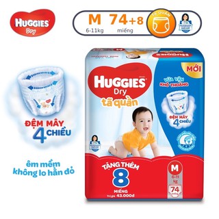 Tã Quần huggies cộng 8 miếng m74+8/L68+8/Xl62+8/XXL56+8
