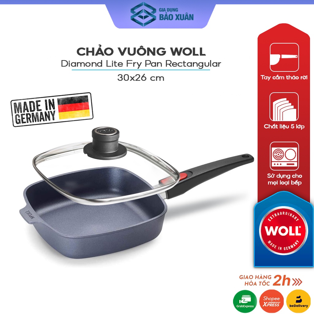 Chảo vuông Woll Diamond Lite Fry Pans Rectangular 30x26 cm Chảo chống dính bếp từ - Nhập Đức