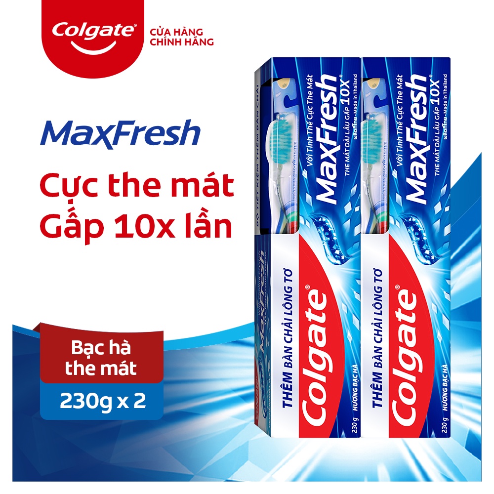 Bộ 2 Kem đánh răng Colgate Maxfresh bạc hà the mát 230g tặng bàn chải