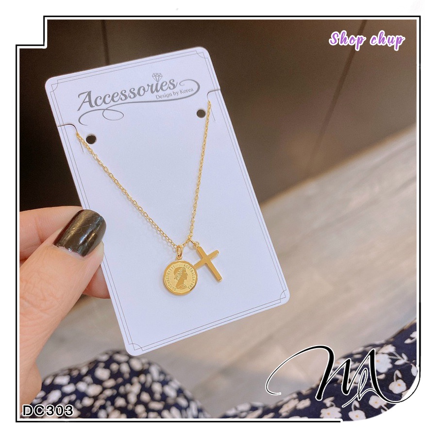 Dây chuyền nữ Titan mặt chữ thập thánh giá đồng xu - Măng's House DC303