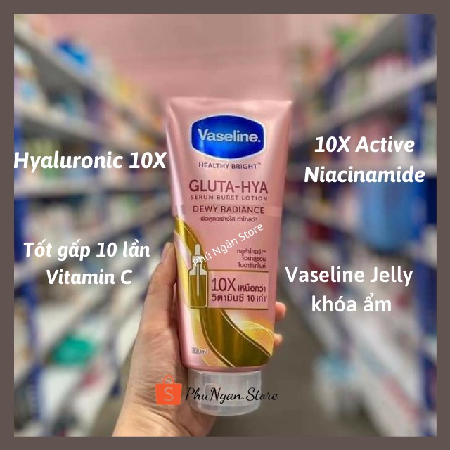 (Tuýp to-Hàng siêu thị Thái)Dưỡng thể Vaseline Healthy Bright Gluta HYA Serum Burst Lotion 10X Thái Lan | BigBuy360 - bigbuy360.vn