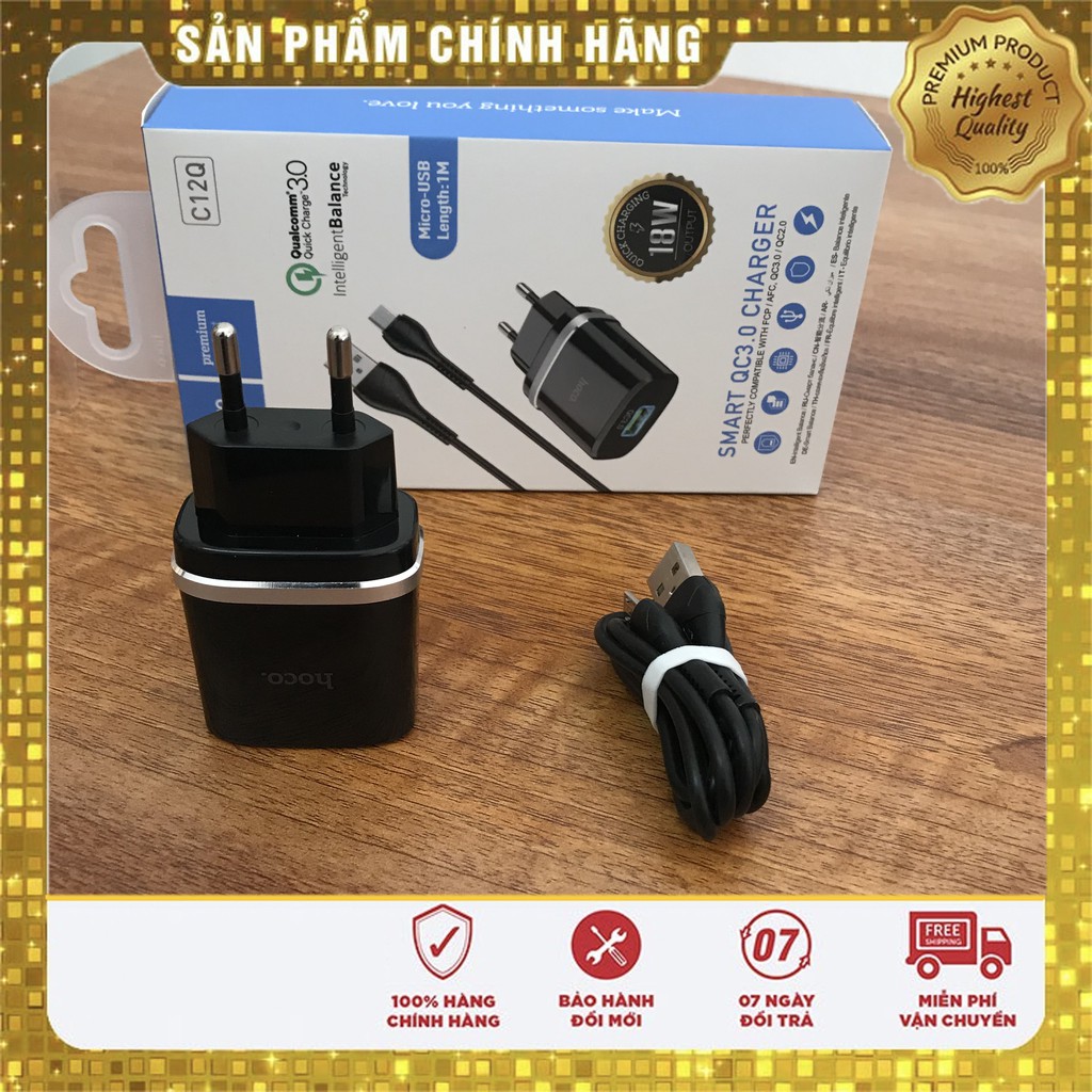 Bộ sạc nhanh HOCO C12Q 3.0 18W Micro USB (Bao gồm cốc sạc + cáp Micro USB)