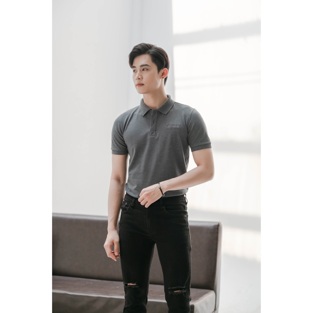 Áo Thun Polo Nam Cổ Bẻ Màu Xám Vải Cotton Cá Sấu Thương Hiệu MrTwins®