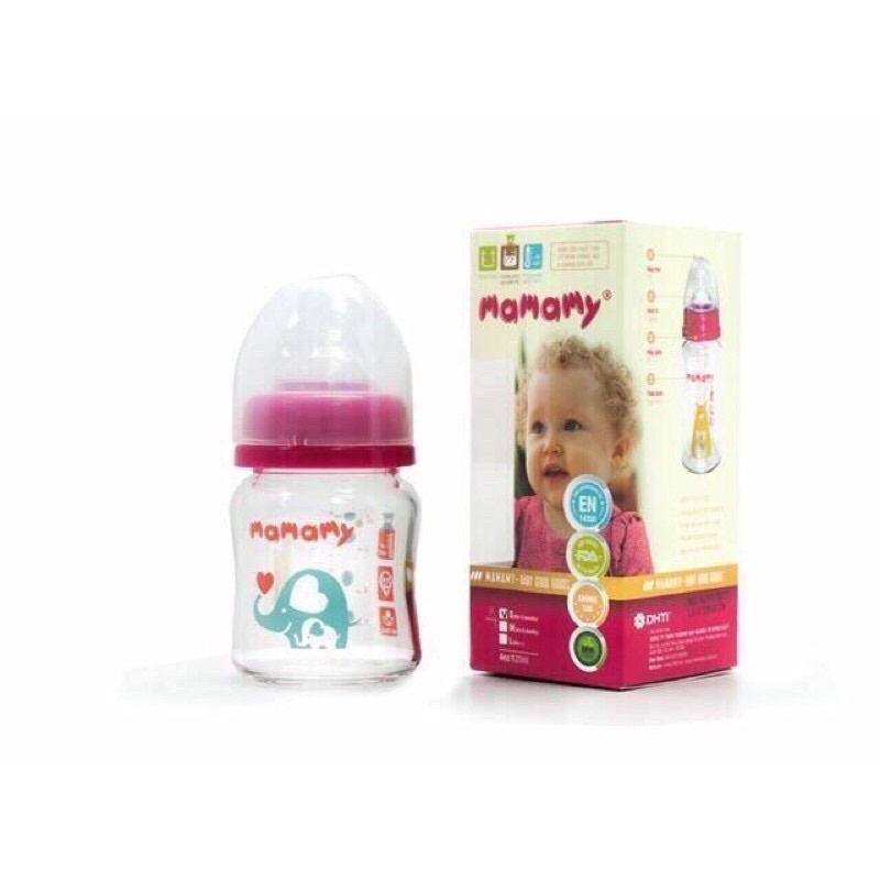 BÌNH THUỶ TINH CỔ RỘNG MAMAMY CHỐNG SẶC VÀ ĐẦY HƠI 120ml