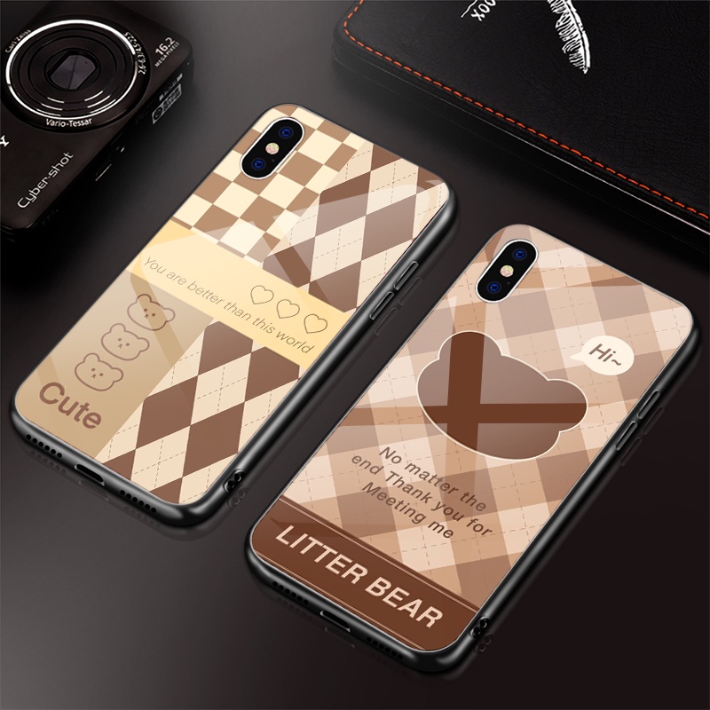 Ốp lưng kính Little Cute Bear ốp lưng iphone đủ mã từ 6s 6plus 7 plus 8plus x xsmax 11 12 13 pro promax