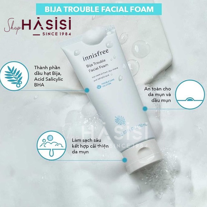 Sữa Rửa Mặt Cho Da Mụn INNISFREE JEJU BIJA TROUBLE FACIAL FOAM 150g