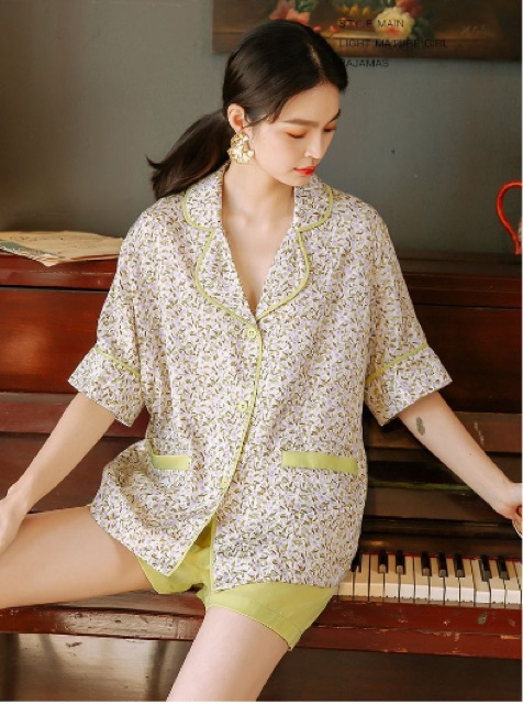 Pijama nữ đùi cao cấp xanh cốm hoa ĐẸP tại Nội Y Đẹp