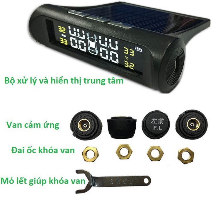 Cảm Biến Áp Suất Lốp oto TPMS T18 không dây năng lượng mặt trời , van ngoài , phù hợp với mọi loại oto , bảo hành 2 năm