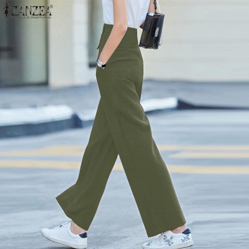 Quần dài Zanzea ống rộng khóa kéo trước thời trang
