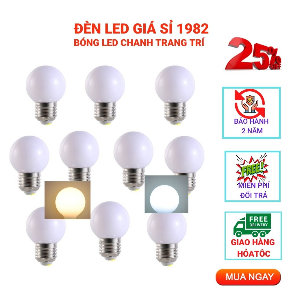 Bóng Led Bulb Chanh Trắng/Vàng, Bóng Led Chanh 1w Trang Trí Kín Nước Ngoài Trời
