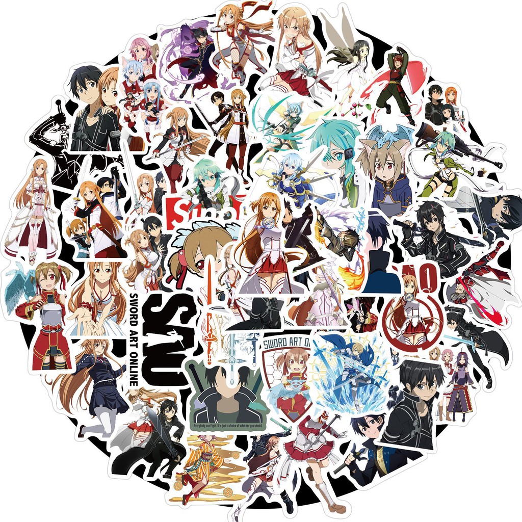 Y&P| Hình Dán Chống Nước Sword Art Online Trò Chơi Điện Tử Mũ Bảo Hiểm Máy Tính Xách Tay Hành Lý Dán Thiết Lập, 50 tờ