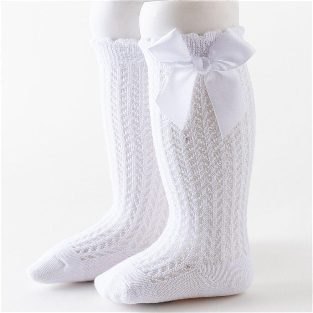 Vớ Lưới Cotton Cao Qua Gối Đính Nơ Mềm Mại Màu Trơn Chất Lượng Cao Phong Cách Hoàng Gia
