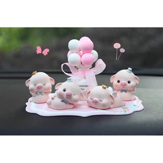 set gia đình heo hồng trang trí ô tô siêu xinh trang trí taplo ô tô, bàn làm việc, góc học tập
