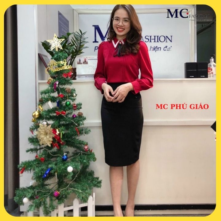 Áo Kiểu Tay Dài Công Sở Mc Fashion Màu Đỏ Đô Cao Cấp Chất Lụa Mịn Mát Không Nhăn TA1033