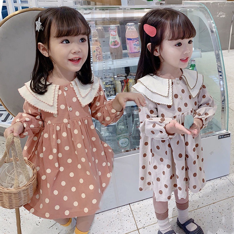 Đầm công chúa IQ ANGEL tay dài họa tiết chấm bi phong cách mới dành cho bé gái