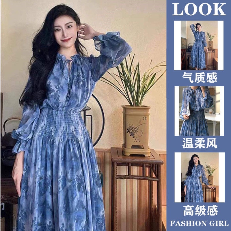 (ORDER TAOBAO) Váy voan hoa chiết eo phong cách hoàng gia
