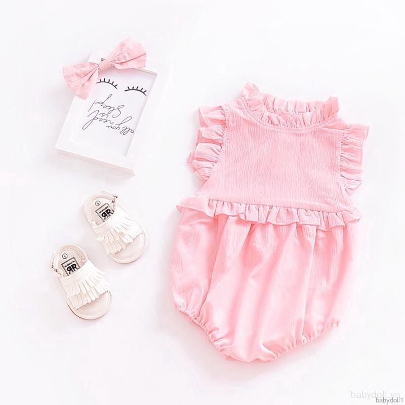 Bộ Áo Liền Quần Cotton Phối Ren Dễ Thương Cho Bé Gái