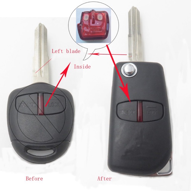 Vỏ chìa khóa độ chìa remote thẳng lên remote khóa bấm Mitsubishi outlander grandis