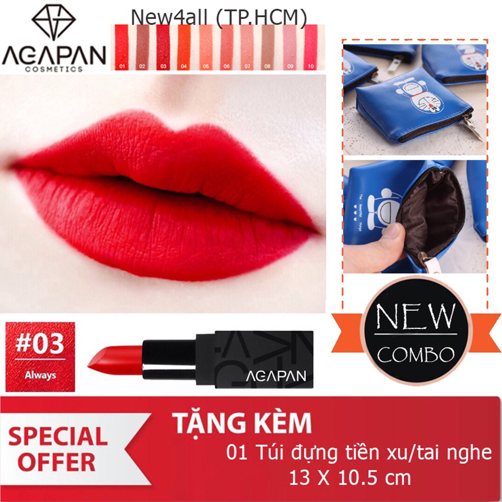 Son môi AGAPAN #03 Matte Lipstick + Tặng ví bóp đựng tai nghe/tiền xu dễ thương