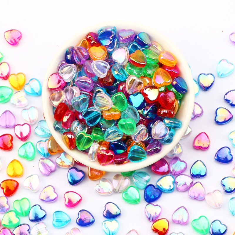 Túi 100 Hạt Xỏ Lỗ Hình Trái Tim 8 * 9mm Nhiều Màu Sắc