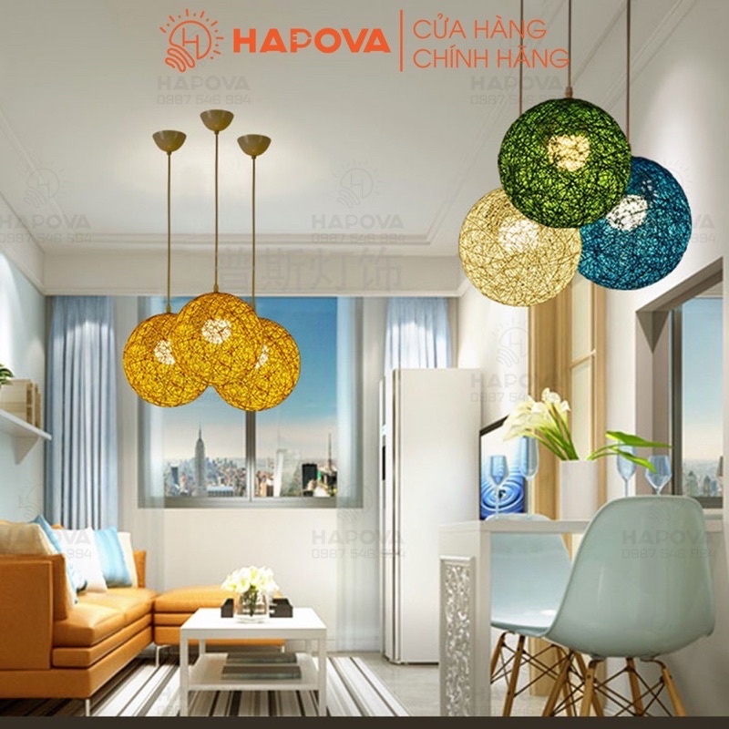 Đèn thả trần quả cầu mây nhiều màu sắc HAPOVA AISER 2095 + Tặng kèm bóng led