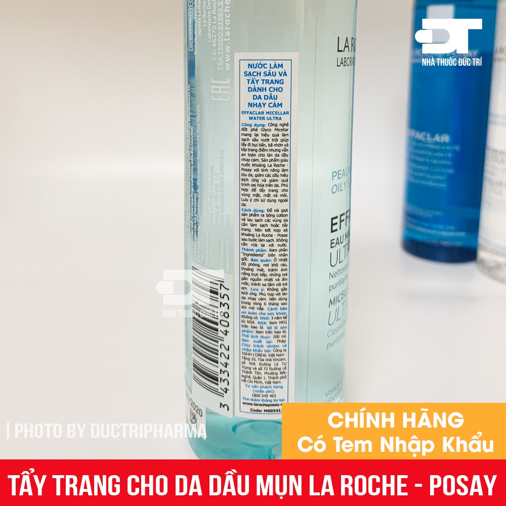 [CHÍNH HÃNG]Tẩy trang làm sạch sâu, kiểm soát bã nhờn cho da dầu nhạy cảm La Roche-Posay Micellar Water Ultra Oily Skin