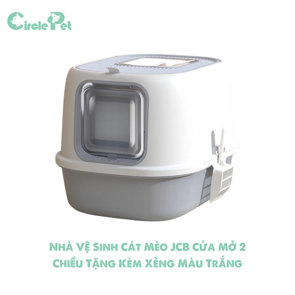 Nhà Vệ Sinh Cát Mèo JCB Cửa Mở 2 Chiều Thông Minh Tặng Kèm Xẻng Màu Trắng - Circle Pet