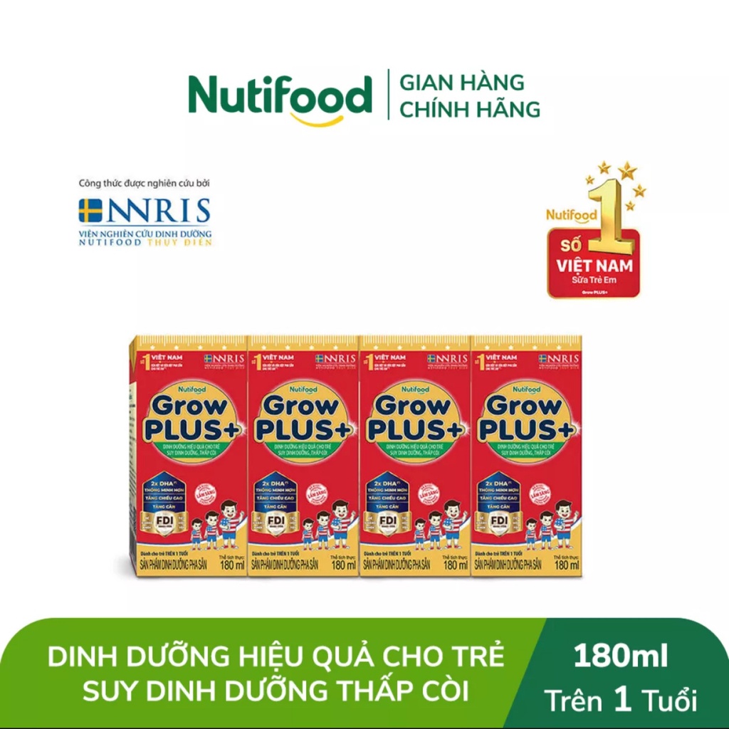 [Mã 267FMCGSALE giảm 8% đơn 500K] [HSD T2-2022] {MẪU MỚI} Thùng 48 hộp SBPS NutiFood Grow Plus+ SDD (180ml) {Đỏ}