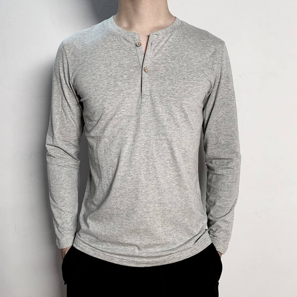 Áo thun dài tay henley nam - cổ trụ chất liệu cotton co giãn 4 chiều - màu : Trắng - Đen - Ghi - Giiesel | BigBuy360 - bigbuy360.vn