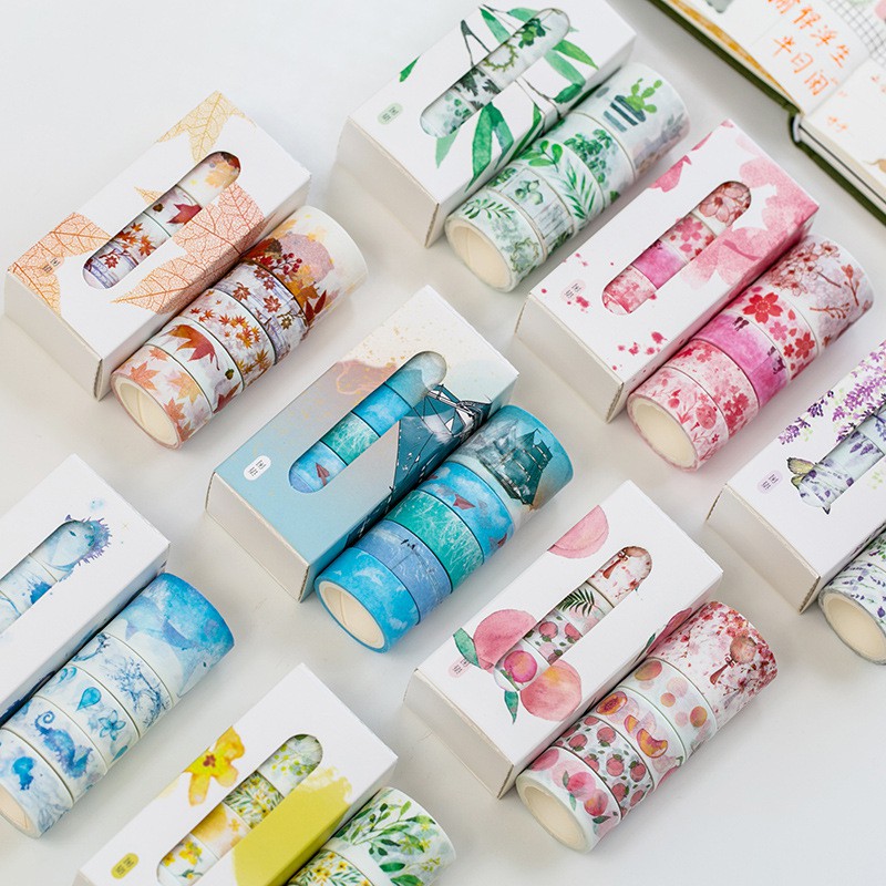 Set 5 cuộn băng dính washi tape trang trí scrapbook planner WST117