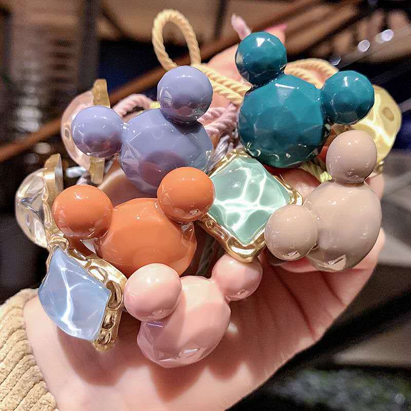 Dây Buộc Tóc Cao Su Co Giãn Hình Chuột Mickey Màu Thạch Pha Lê Phong Cách Hàn Quốc Đơn Giản Thời Trang Dành Cho Bạn Nữ