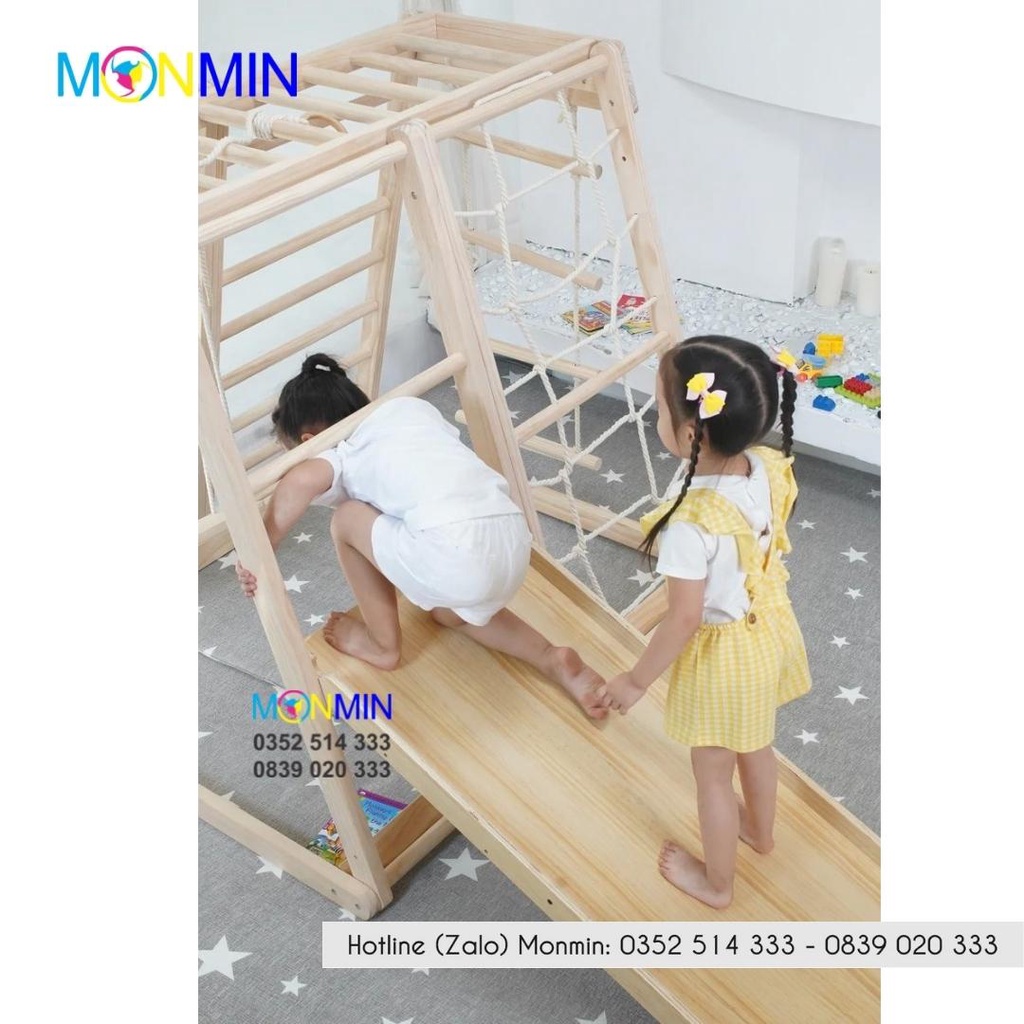 Xà đu đa năng bằng gỗ Satech - Bộ vận động leo trèo đa năng cho bé