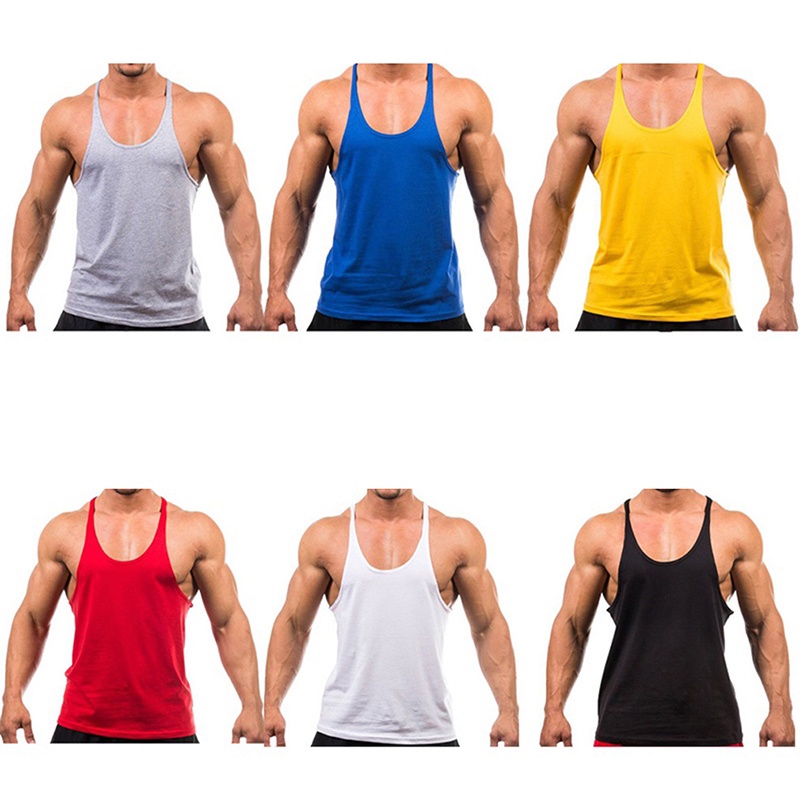 Áo Thun Ba Lỗ Thể Thao Bằng Vải Cotton Màu Trơn Lưng Dây Chữ Y Cho Nam Tập Gym