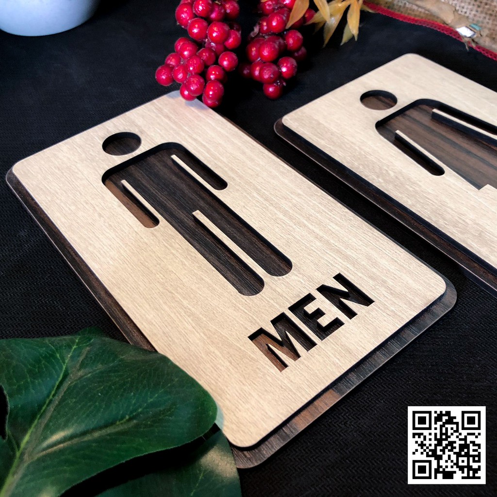 Bộ bảng toilet (Men, Women) gỗ dán tường kích thước 16x9cm