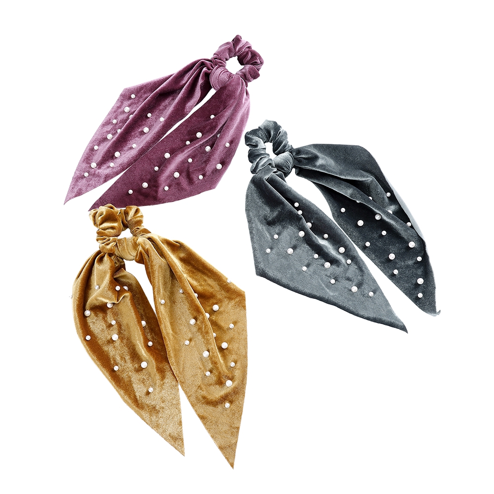 Dây cột tóc vải nhung mềm đính ngọc trai thời trang