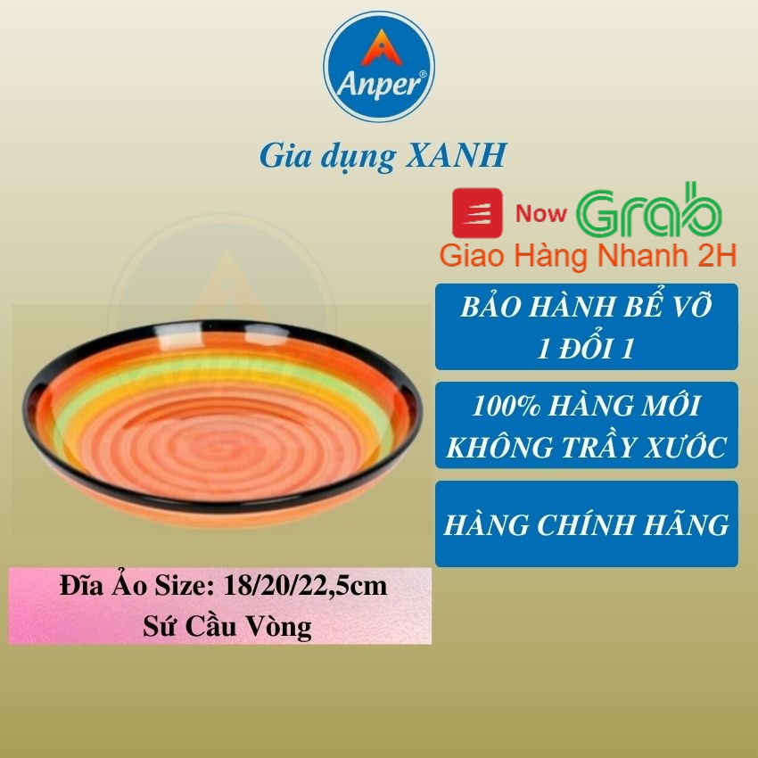Combo 2 và 3 đĩa sứ cầu vồng 18 20 23 cm ANPER cao cấp sang trọng chén dĩa 7 màu