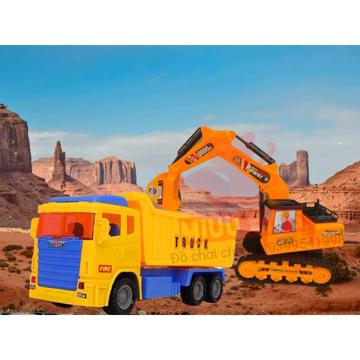 Bộ 2 Xe Công Trình Đồ Chơi Múc ,Chở Đất Đá SIZE Đại